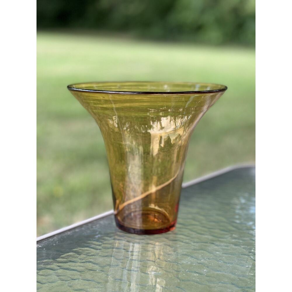 Vintage Pairpoint Glass Aurora Amber Large Flip Vase‎ Centerpiece Art Blown